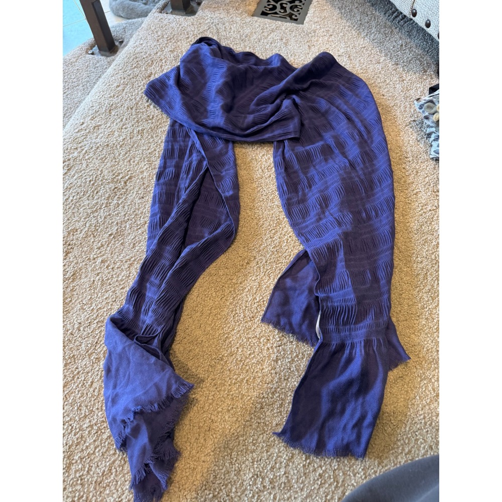 Nordstrom Purple Textured Pleated Scarf Made in Italy Frayed Fringe Wrap Scarf